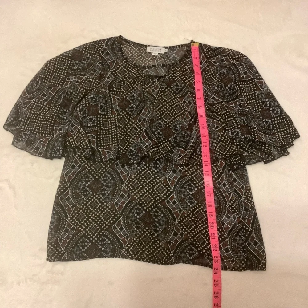 MOLLY BRACKEN WOMENS PAISLEY PRINT RUFFLE BLOUSE/ Size Small - Picture 7 of 8